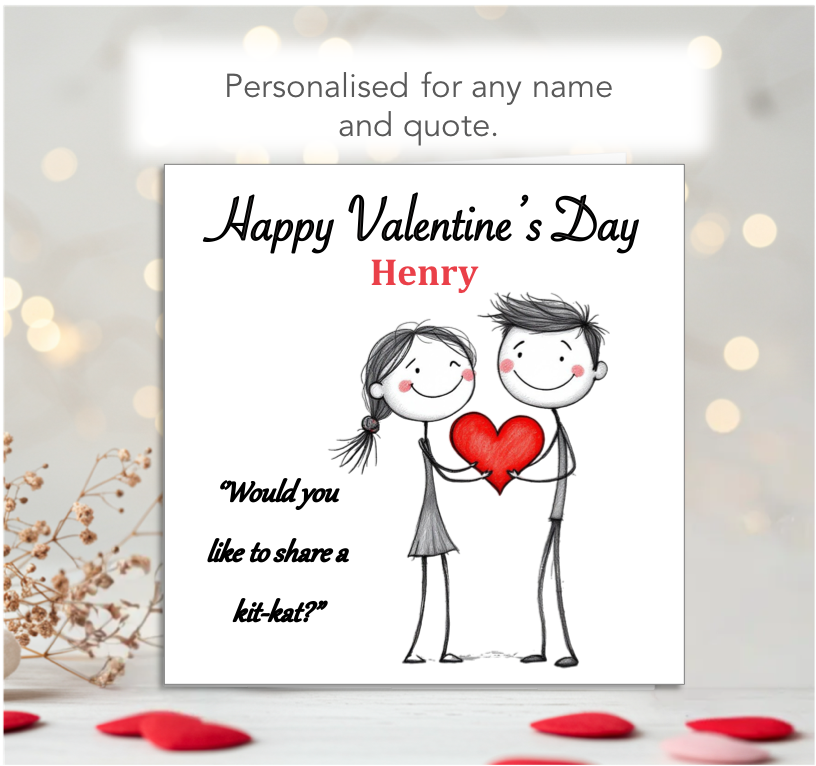 Personalised 'Mollie and Doodle' (both) Valentine Card - kit kat