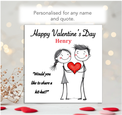 Personalised 'Mollie and Doodle' (both) Valentine Card - kit kat
