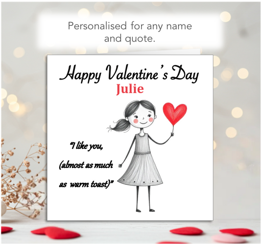 Personalised 'Mollie and Doodle' Valentine Card - like warm toast