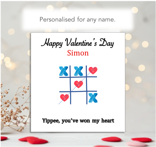 Personalised Valentine's Day Card – Tic Tac Toe - Noughts and Crosses