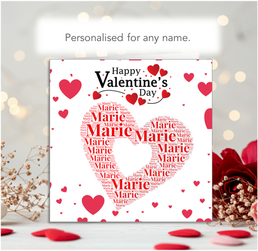Personalised Wordart Name Filled Heart Valentine Card
