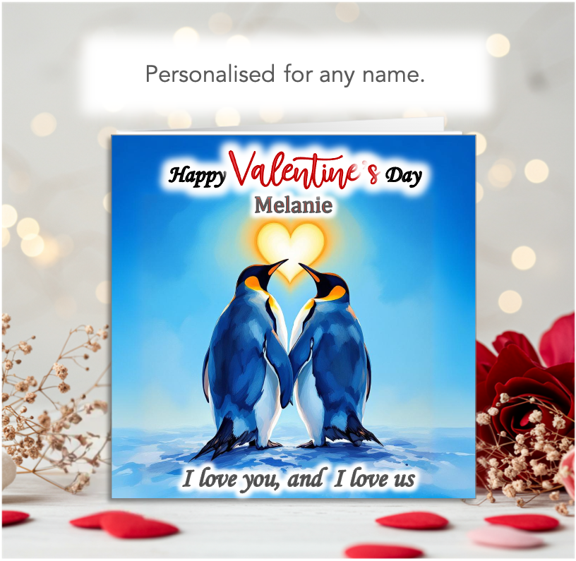 Personalised I Love You, I Love Us Penguin Valentine Card