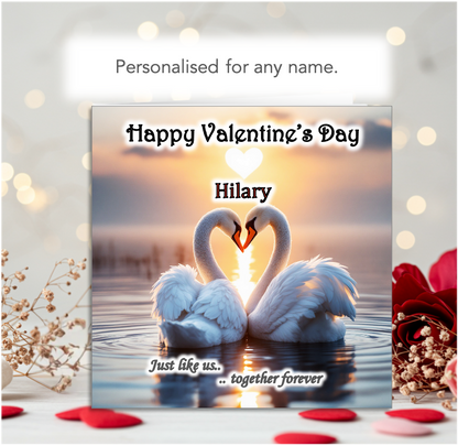 Personalised Together Forever Swans Valentine Card