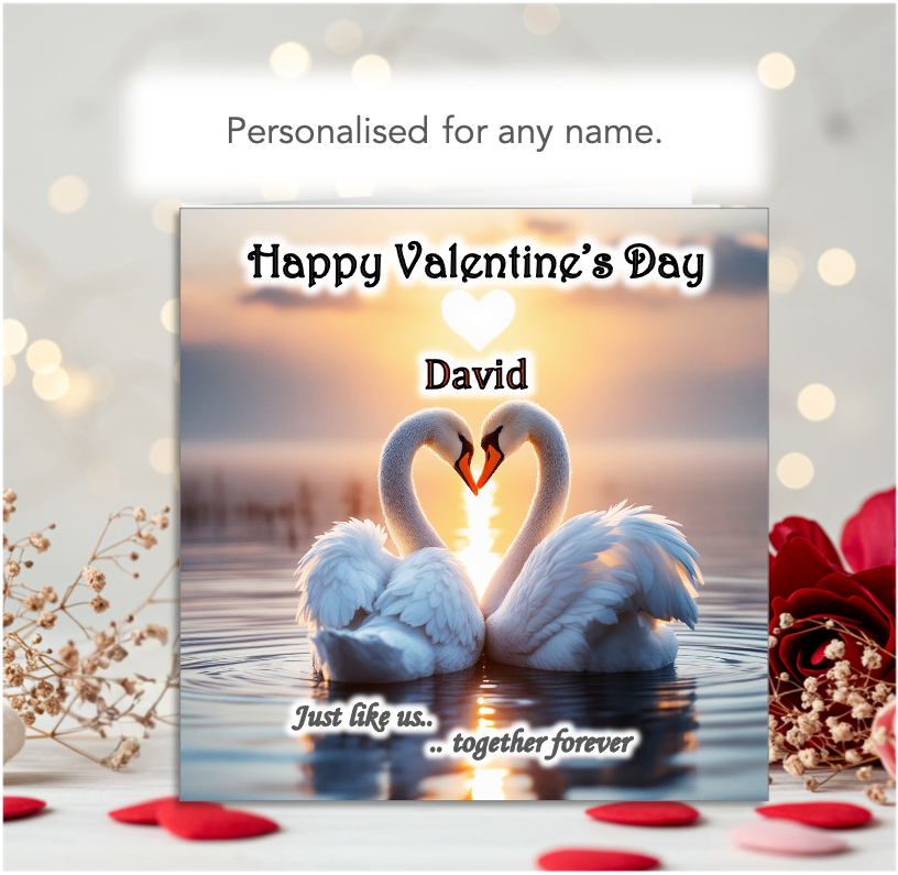 Personalised Together Forever Swans Valentine Card