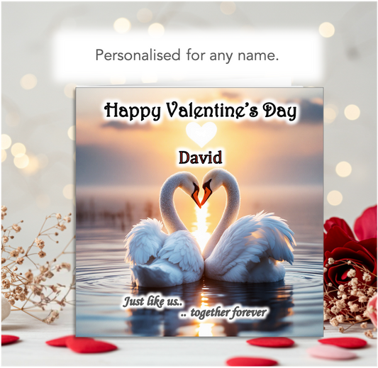 Personalised Together Forever Swans Valentine Card