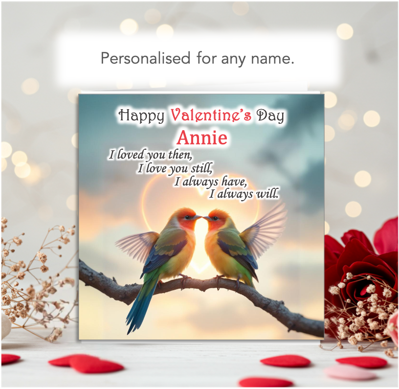 Personalised Two Love Birds Valentine Card