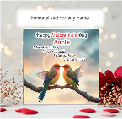 Personalised Two Love Birds Valentine Card