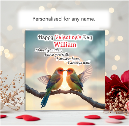 Personalised Two Love Birds Valentine Card