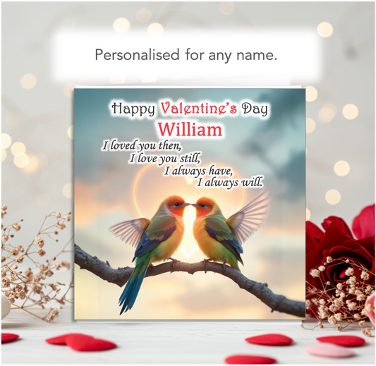 Personalised Two Love Birds Valentine Card