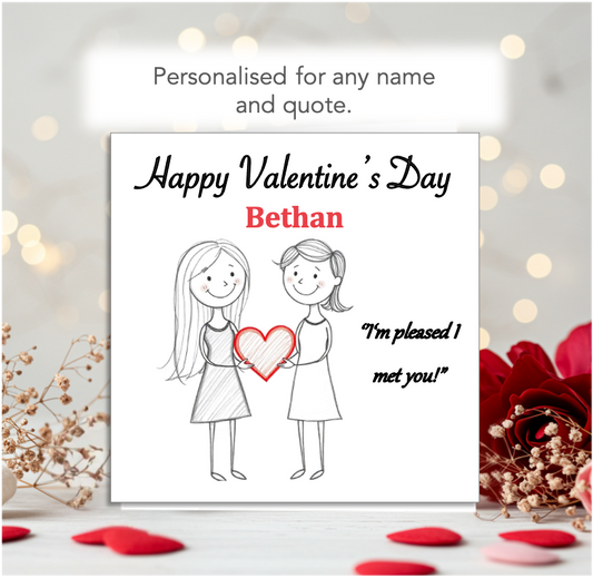 Personalised 'Mollie and Doodle' LGBTQ+ Female Valentine Card - rainbow heart