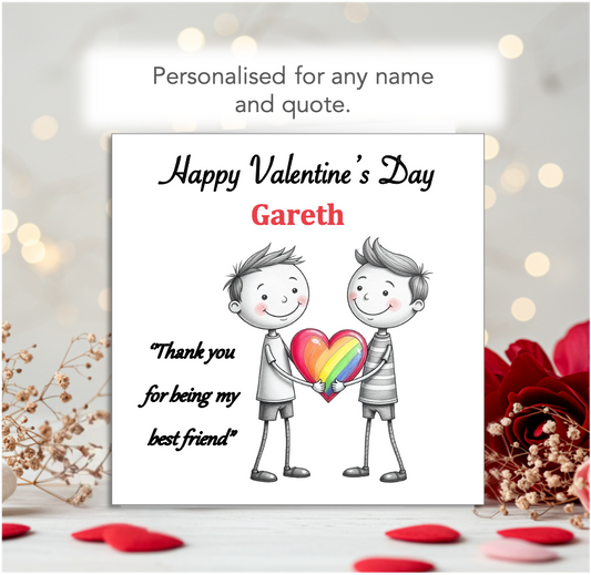 Personalised 'Mollie and Doodle' LGBTQ+ men Valentine Card - rainbow heart