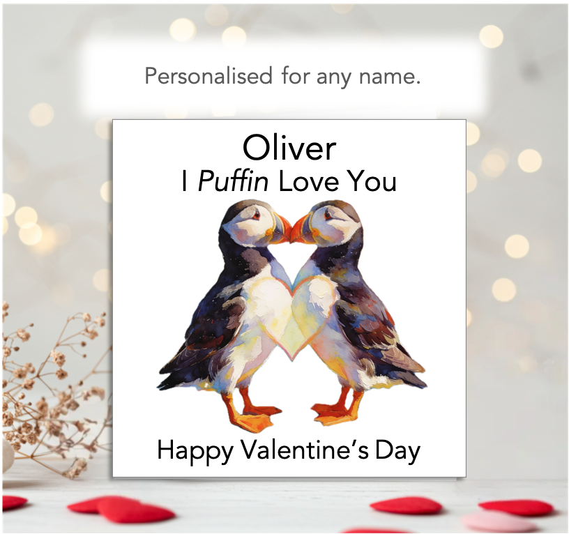 Personalised Valentine’s Day Card – “I Puffin Love You"