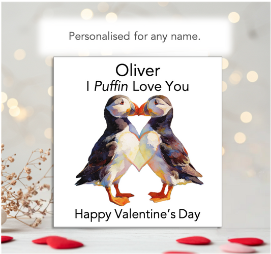 Personalised Valentine’s Day Card – “I Puffin Love You"