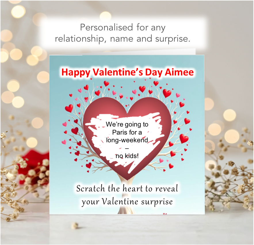 Personalised Valentine's Day Scratch-To-Reveal Heart Tree Card