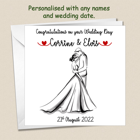 Personalised Wedding Day Card Happy Couple - sketch