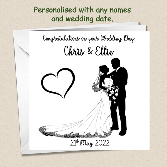 Personalised Wedding Day Card Happy Couple - silhouette