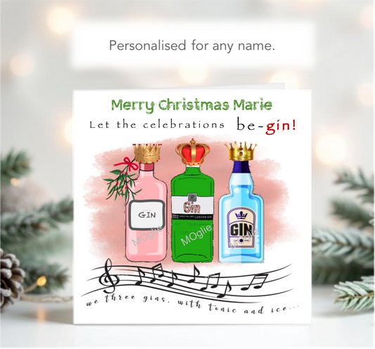 Personalised 'We Three Gins' Christmas Card