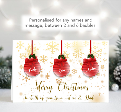 Personalised Baubles Family Christmas Card