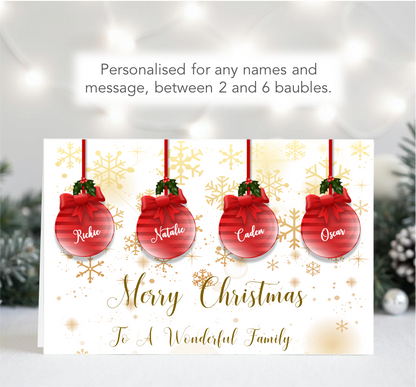 Personalised Baubles Family Christmas Card