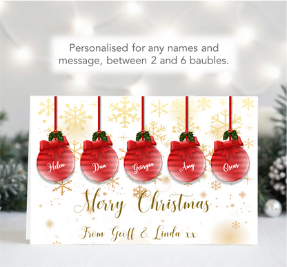 Personalised Baubles Family Christmas Card
