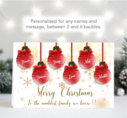Personalised Baubles Family Christmas Card