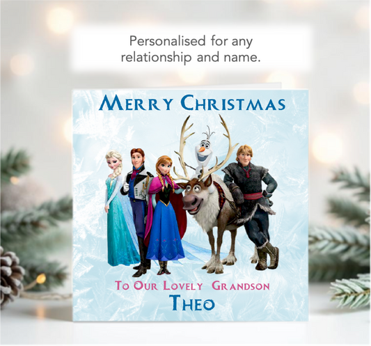 Personalised Elsa, Anna, Olaf, and Friends Christmas Card