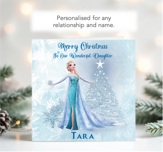 Personalised Elsa from Frozen by a Sparkling Christmas Tree