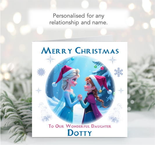 Personalised Frozen Elsa & Anna Christmas Card