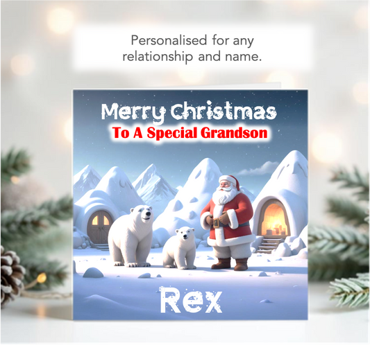Personalised Santa and Polar Bears Christmas Card