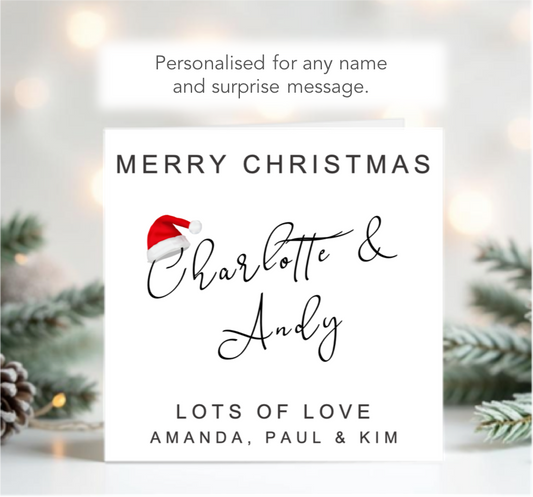 Personalised Merry Christmas Card With Stylish Scroll Text