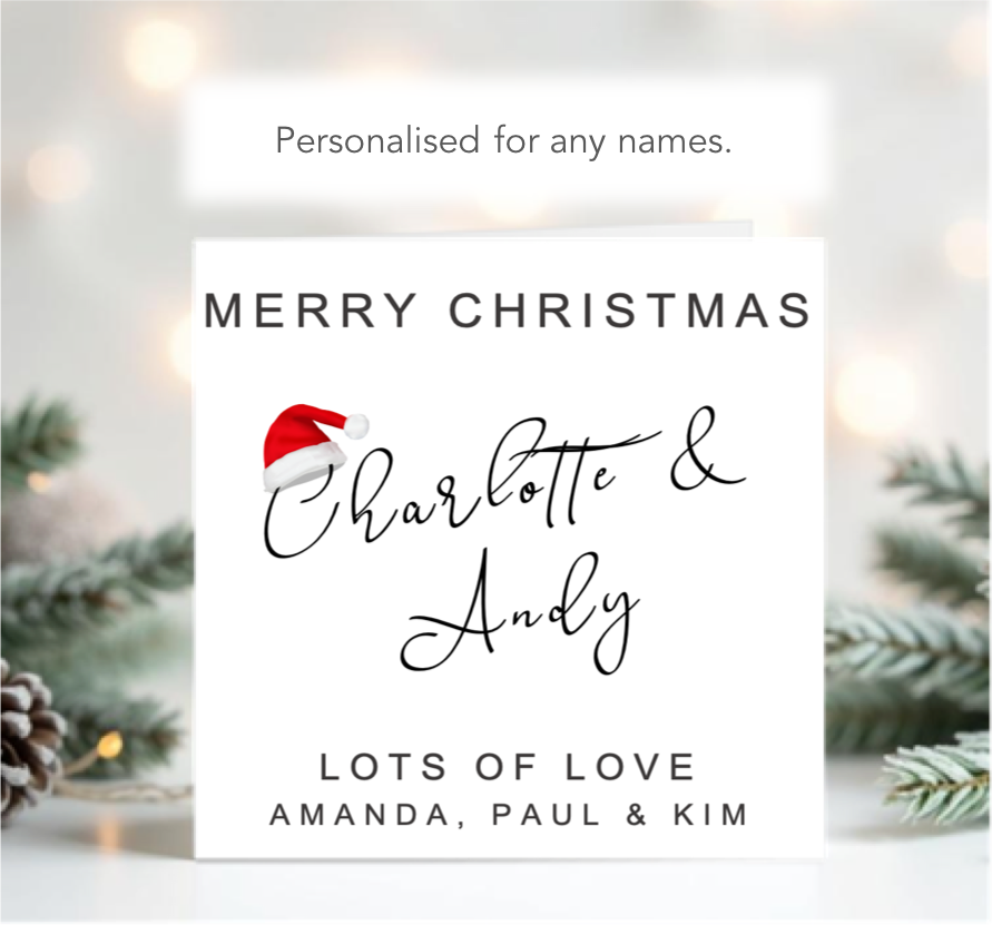 Personalised Merry Christmas Card With Stylish Scroll Text