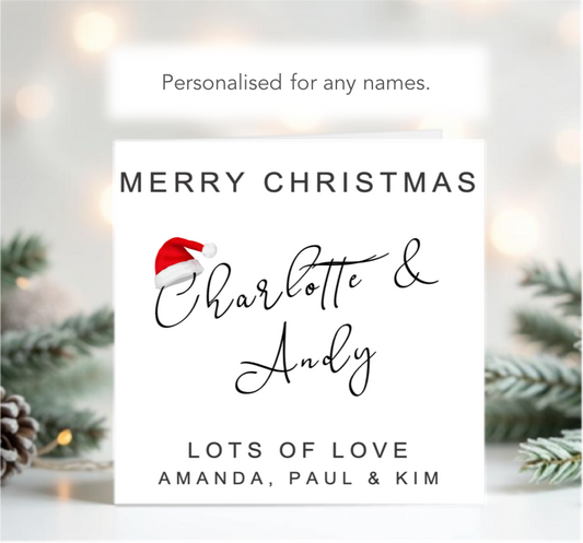 Personalised Merry Christmas Card With Stylish Scroll Text