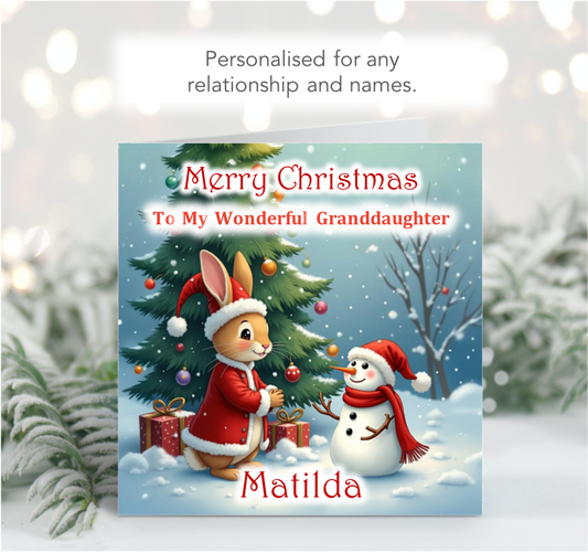 Personalised Christmas Rabbit and Snowman Card