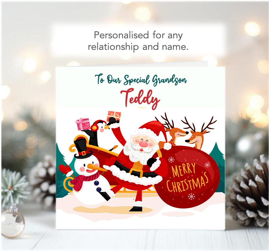 Personalised Santa Snowman Xmas Christmas Card - GEN2