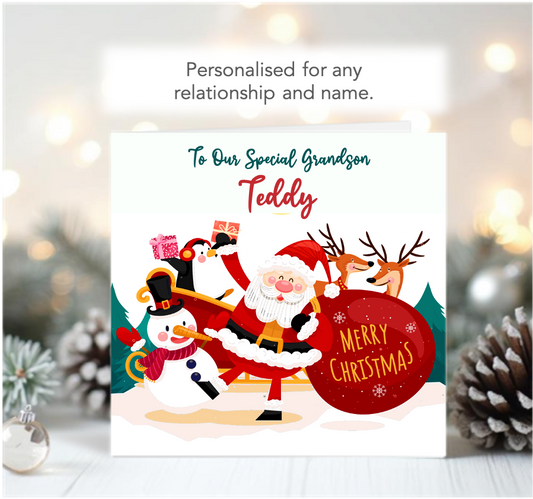 Personalised Santa Snowman Xmas Christmas Card - GEN2