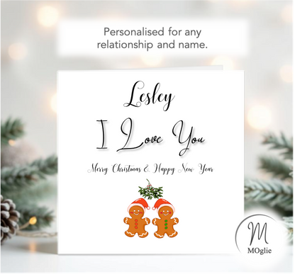 Personalised "I Love You" Christmas Card – Romantic Gingerbread Design