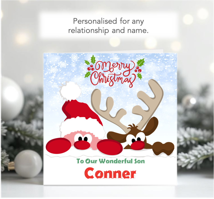 Personalised Santa Reindeer Kid's Christmas Card