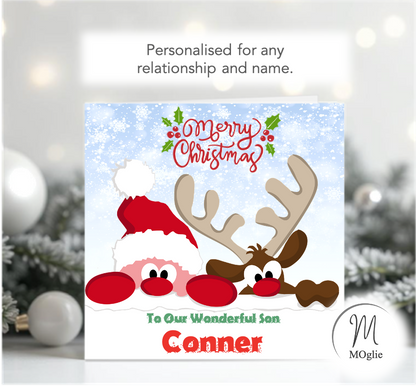 Personalised Santa Reindeer Kid's Christmas Card