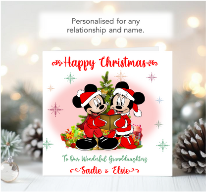 Personalised Mickey and Minnie Mouse Christmas Card - Red