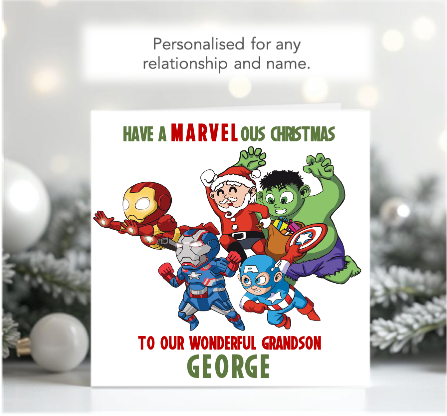 Personalised Marvel Character Christmas Xmas Card