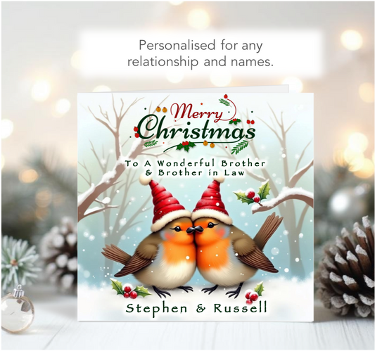 Personalised Christmas Card of Two Robins - perfect for a Couple