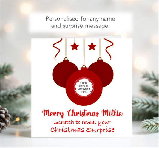 Personalised Christmas Red Bauble Scratch-To-Reveal Card