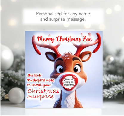 Personalised Christmas Rudolph Scratch-To-Reveal card