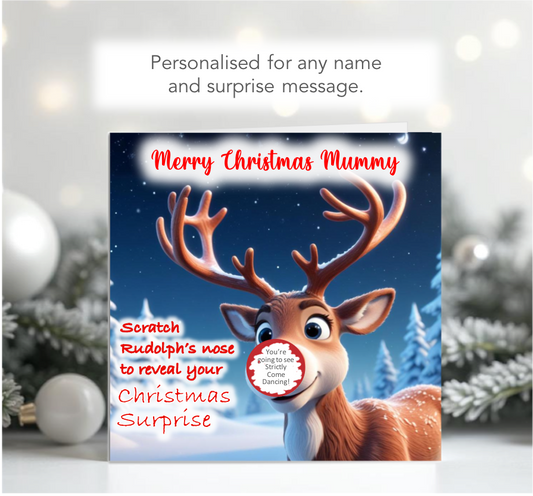 Personalised Christmas Rudolph Scratch-To-Reveal card