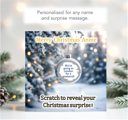 Personalised Christmas Silver Bauble Scratch-To-Reveal card