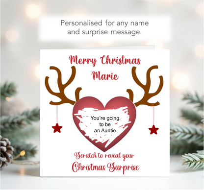 Personalised Christmas Scratch to Reveal Reindeer Antler Card