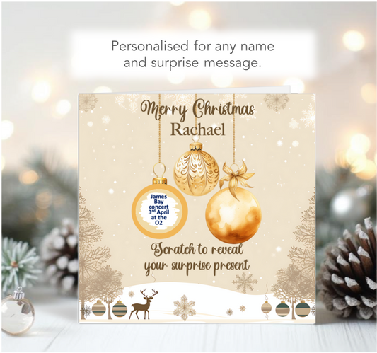 Personalised Christmas Gold Bauble Scratch-To-Reveal Card