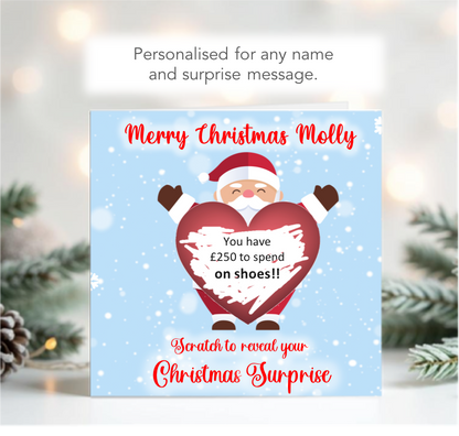 Personalised Christmas Santa Heart Scratch-To-Reveal card