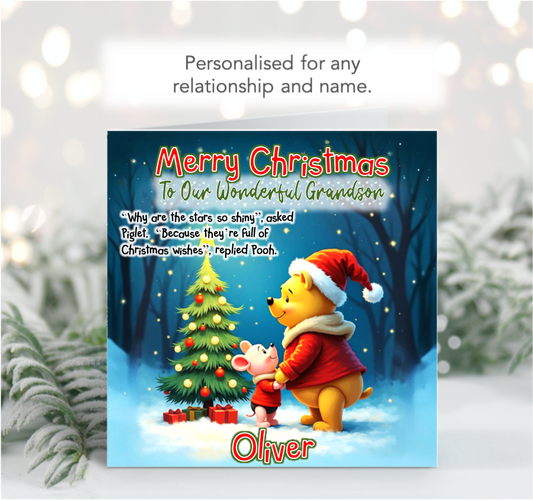 Personalised Winnie The Pooh and Piglet Christmas Card
