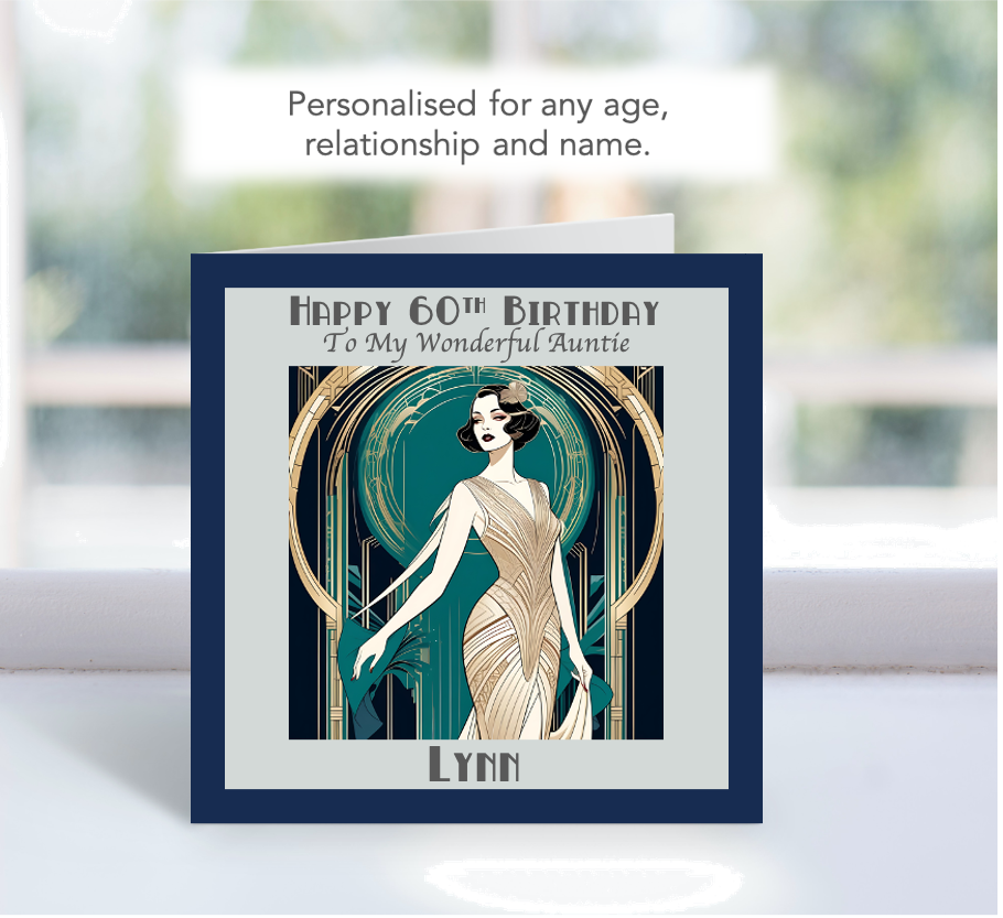 Personalised Elegant 1920's Female Art Deco Birthday Card